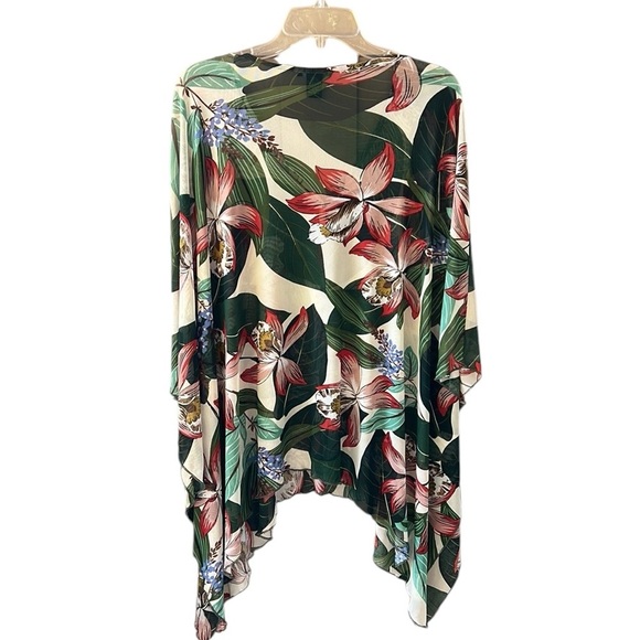 Cha Cha Vente Sz M Oversized Dolman Button Down Mesh Tropical Floral Blouse - Picture 7 of 9